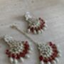 Red Gold Plated Kundan Earrings And Tikka Set, thumbnail 2 of 4
