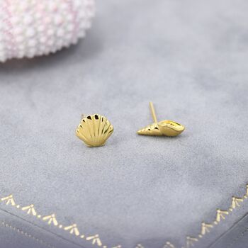Sterling Silver Mismatched Tiny Seashell Stud Earrings, 3 of 11