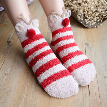 Christmas Reindeer Fluffy Cute Animal Socks, 3 of 4