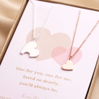 Mother And Child Set Of Two Heart Puzzle Necklaces, 4 of 10