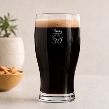 Personalised Pint Glass Engraved For 30th Birthday Gift, 4 of 12