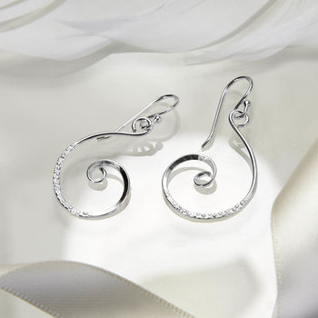 Sterling Silver Dangly Textured Curl Earrings, 2 of 4
