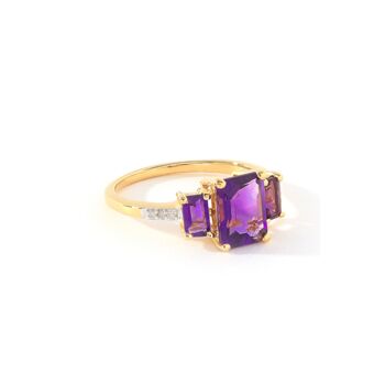 Sterling Silver Gold Plated Amethyst And Diamond Trilogy Ring, 4 of 6