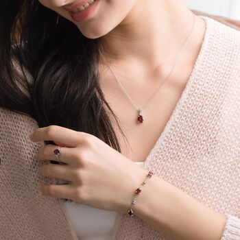 Garnet Pendant Necklace In Sterling Silver And Gold, 7 of 12