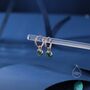 Sterling Silver Green Cz Huggie Hoop Earrings With Sleeper Hoops, thumbnail 3 of 12