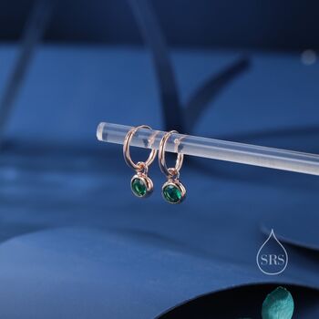 Sterling Silver Green Cz Huggie Hoop Earrings With Sleeper Hoops, 3 of 12