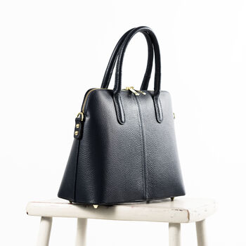 Navy Structured Classic Leather Handbag, 2 of 9