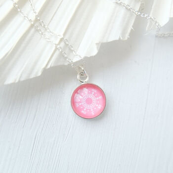 Sterling Silver Compass Necklace In Coral Pink, 5 of 6