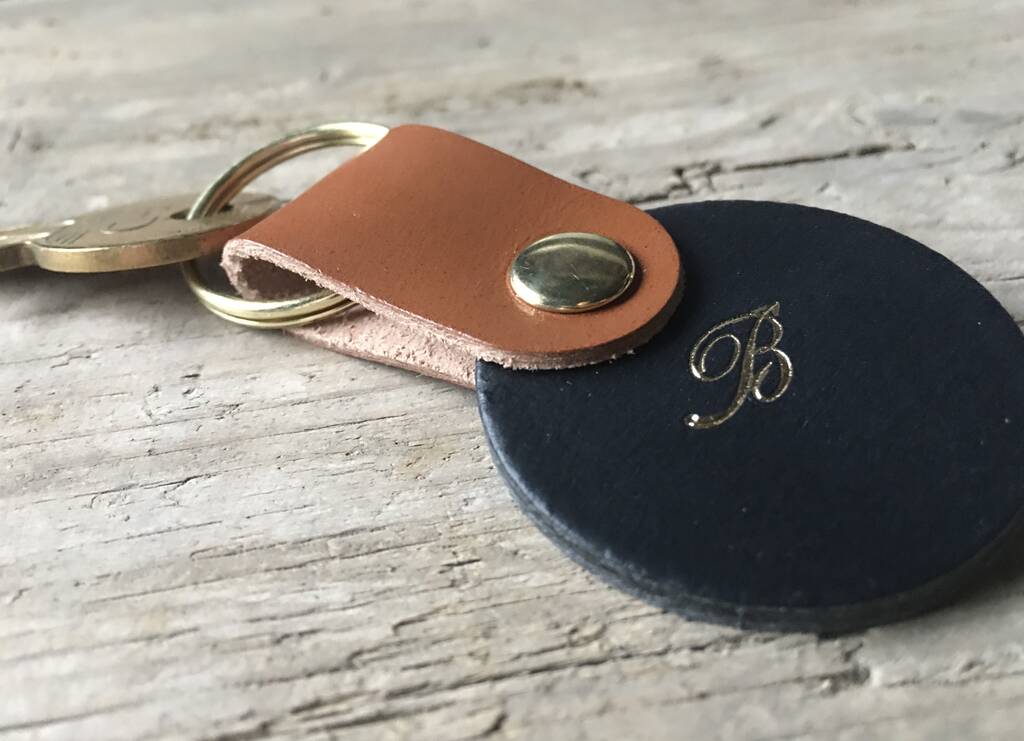 Personalised Black Leather Keyring By Studio Tew