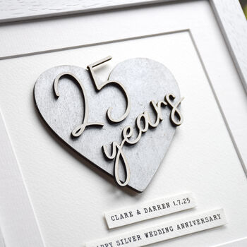 Personalised 25th Wedding Anniversary Framed Heart Print – Silver Wedding Keepsake, 2 of 4