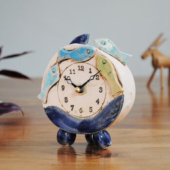 Handmade Clock With Fish Coloured In Blues, 2 of 8