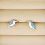Sterling Silver Opal Kingfisher Bird Stud Earrings, thumbnail 4 of 11