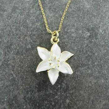 Lily White Flower Necklace, Gold Tone, 3 of 3