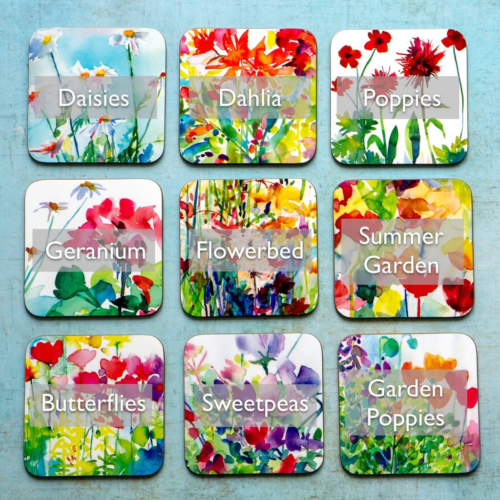 watercolour flower garden coasters by diana fegredo studio ...