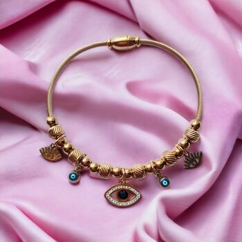 Rose Gold Evil Eye Dangle Charms Bracelet, 2 of 4