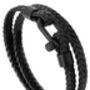 Bold Men's Braided Black Leather Bracelet With Sturdy D Shackle Screw Clasp, Artisan Jewellery, thumbnail 7 of 8