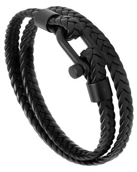 Bold Men's Braided Black Leather Bracelet With Sturdy D Shackle Screw Clasp, Artisan Jewellery, 7 of 8