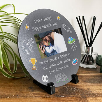 Personalised 'Our Adventures' From The Kids/Grandkids Circular Slate With Stand 20cm, 2 of 6
