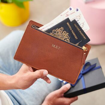 Personalised Double Sided Zip Leather Travel Wallet With Hot Stamped Name Or Initials, 5 of 6