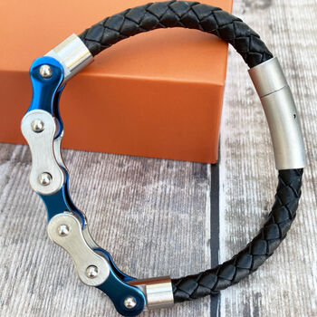 Bicycle Chain Bracelet Blue And Silver, 4 of 4
