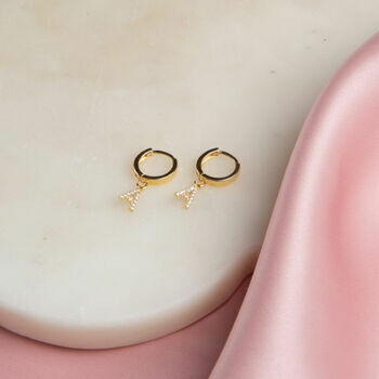 18kt. Gold Plated Initial Hoop Earrings, 2 of 2