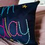 Family Team Embroidered Velvet Cushion, thumbnail 2 of 5