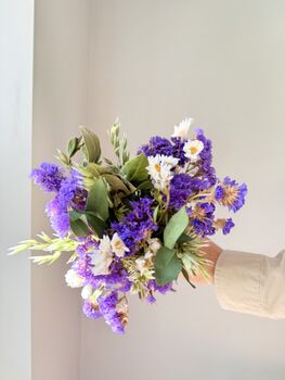 Purple And White Dried Flower Bouquet With Foliage, 3 of 5