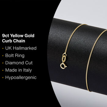 Solid 9ct Yellow Gold Light Curb Chain Necklace Eight, 2 of 3