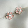 Sterling Silver Pink Flower Pearl Stud Earrings, thumbnail 4 of 6