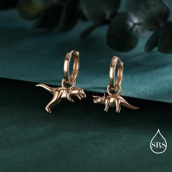 Sterling Silver Mismatched T Rex And Triceratops Hoop Earrings, 3 of 12