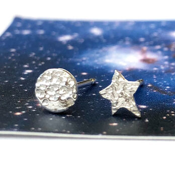 Sterling Silver Full Moon And Textured Star Earrings, 3 of 8