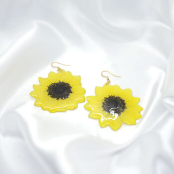 Real Sunflower Sterling Silver Or Gold Plated Earrings, 4 of 12
