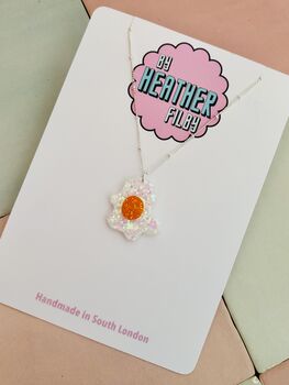 Fried Egg Glitter Charm Necklace / Brunch Lover Gift / Fun Food Jewellery / Handmade Accessories, 4 of 9