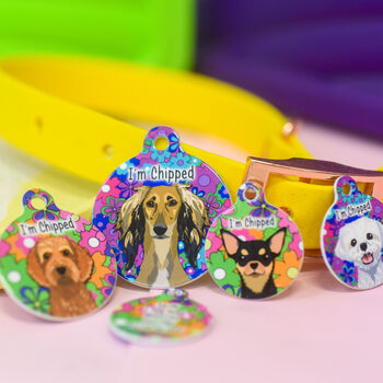 Personalised Flower Power Illustrated Dog ID Tag, 9 of 12