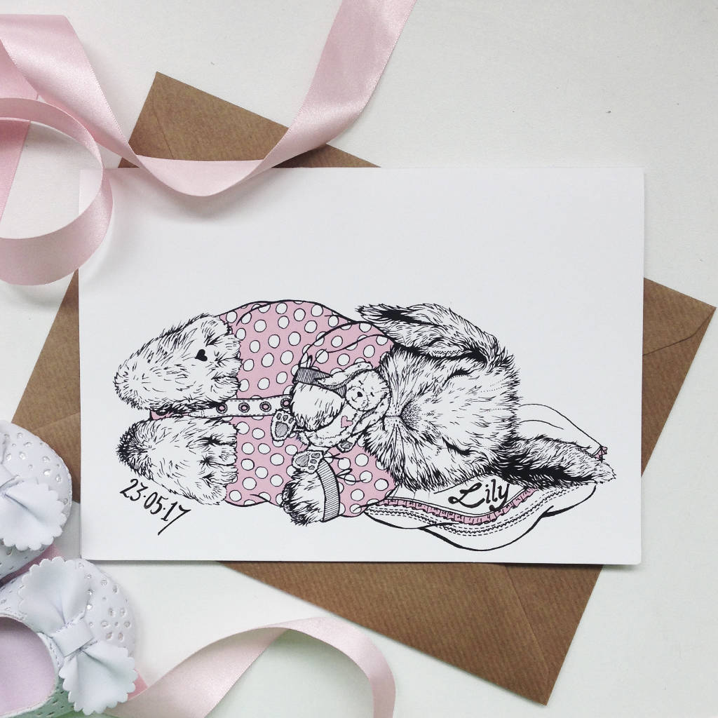 Personalised Girl Baby Bunny Greeting Card