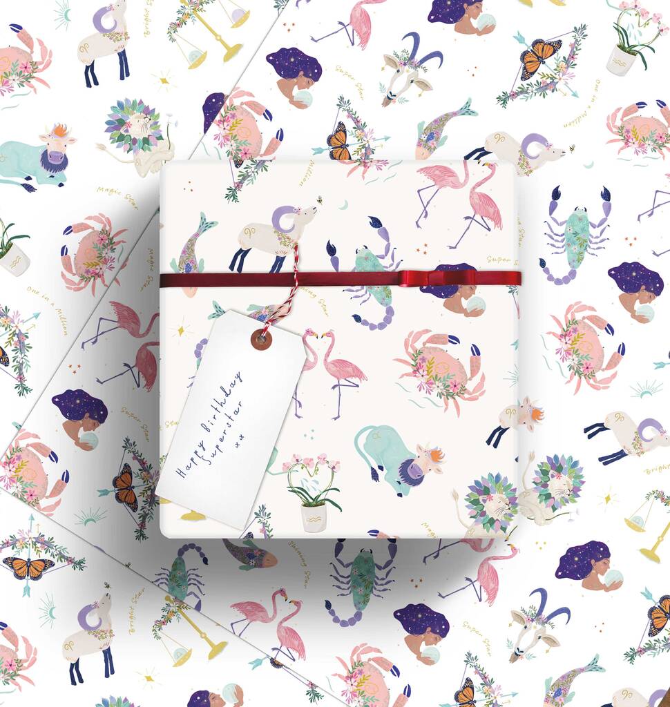 Zodiac Illustrated Wrapping Paper, 1 of 4