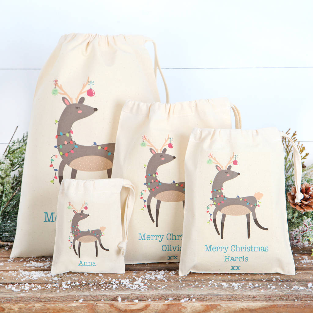 Personalised Christmas Reindeer Cotton Bags, 1 of 5