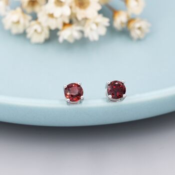 Sterling Silver Genuine Garnet Stud Earrings, 5 of 11