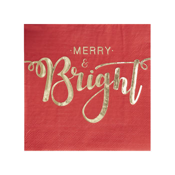 Gold Foiled Merry And Bright Paper Napkins Red And Gold, 2 of 3