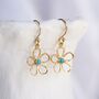 Gold Flower Drop Earrings With American Turquoise, thumbnail 1 of 5