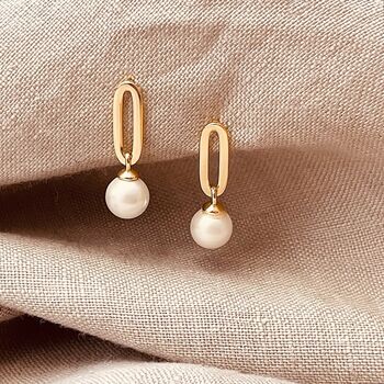 18ct Gold Plated Chain Link Pearl Earrings, 2 of 6