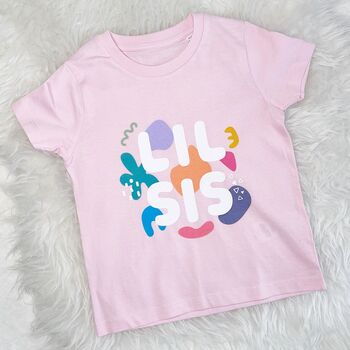 Bright Abstract Big Sis Lil Sis Pink T Shirt Set, 3 of 4