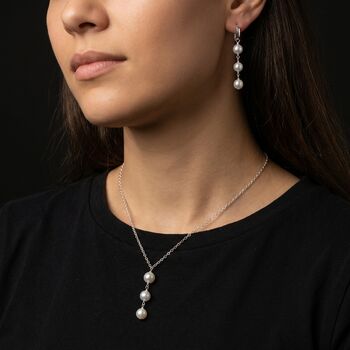 Trio Drop Pearl Necklace In Silver Or Gold Plated, 2 of 6