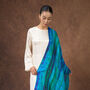 100% Mulberry Silk Scarf, Turquoise And Peacock Blue In Gift Box, thumbnail 1 of 11