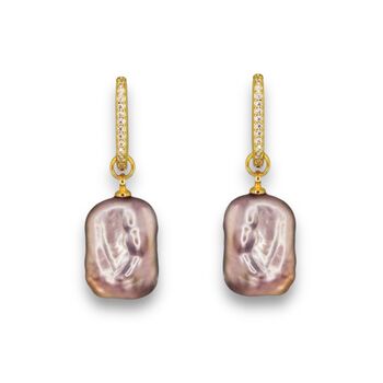 Rectangular Pink Baroque Pearl Earrings, 3 of 6