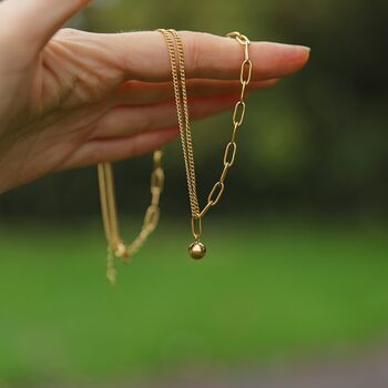 18k Gold Dual Chain Necklace With Ball Pendant, 3 of 7