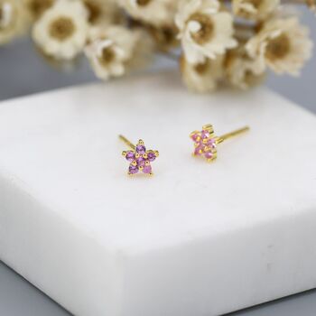 Tiny Pink Cz Flower Stud Earrings In Sterling Silver, 6 of 11