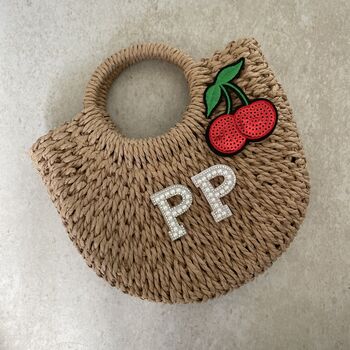 Personalised Ada Cherry Half Moon Wicker Basket Drawstring Bag, 2 of 4