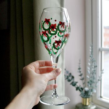 Christmas Wreath Painted Wine Glass, 2 of 6