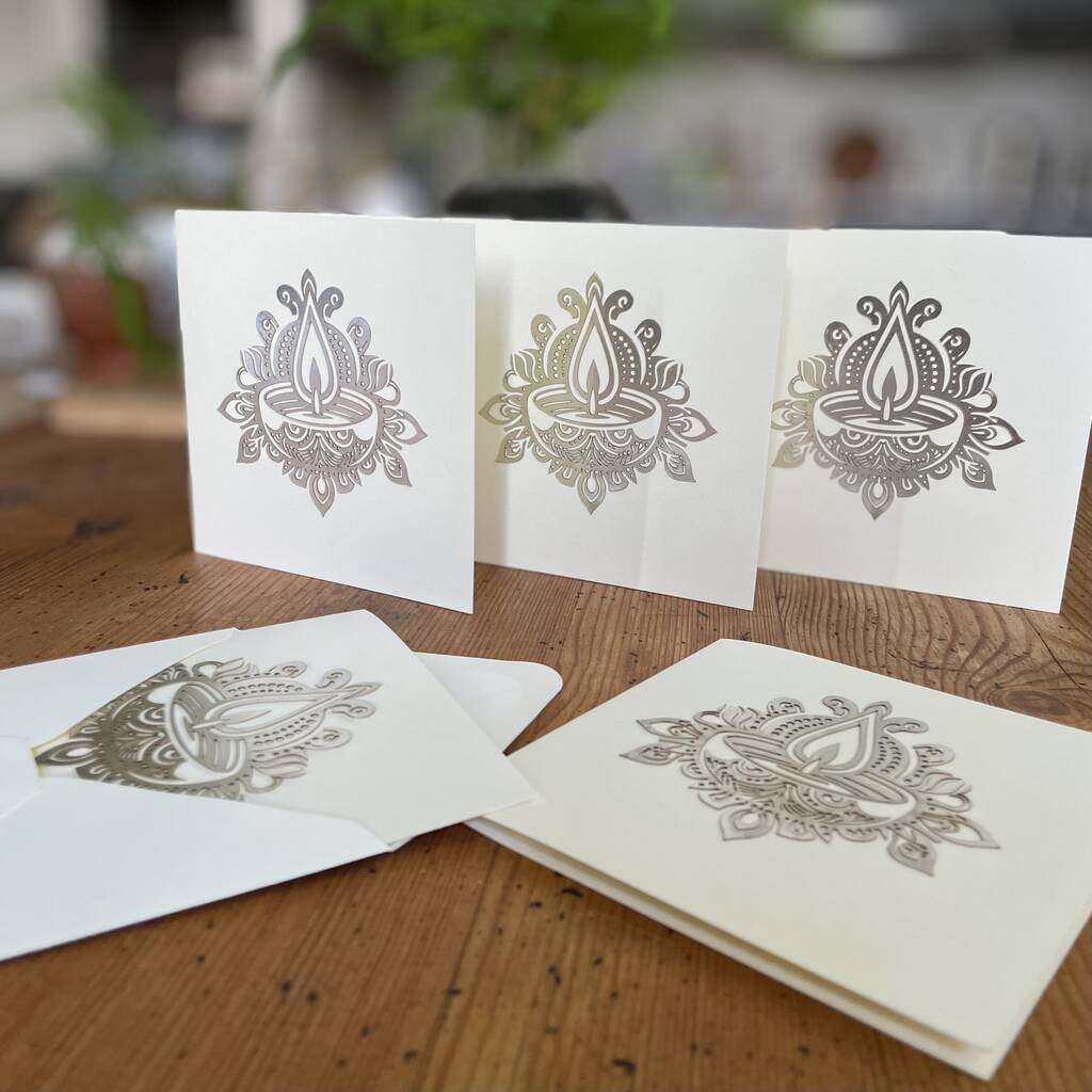 Silver Lasercut Diwali Card Set Of Five, 1 of 8